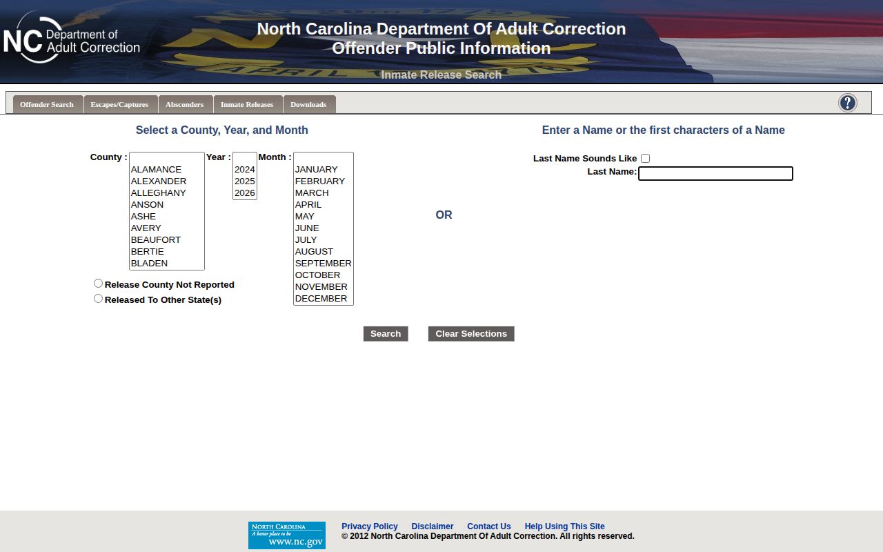 NCDAC monthly Martin County state-prison release search